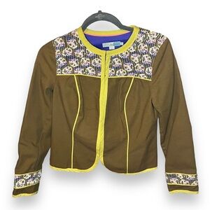 Boden Embroidered Quilted Floral Cotton Blazer Jacket Boho Long Sleeve Sz 4 EUC